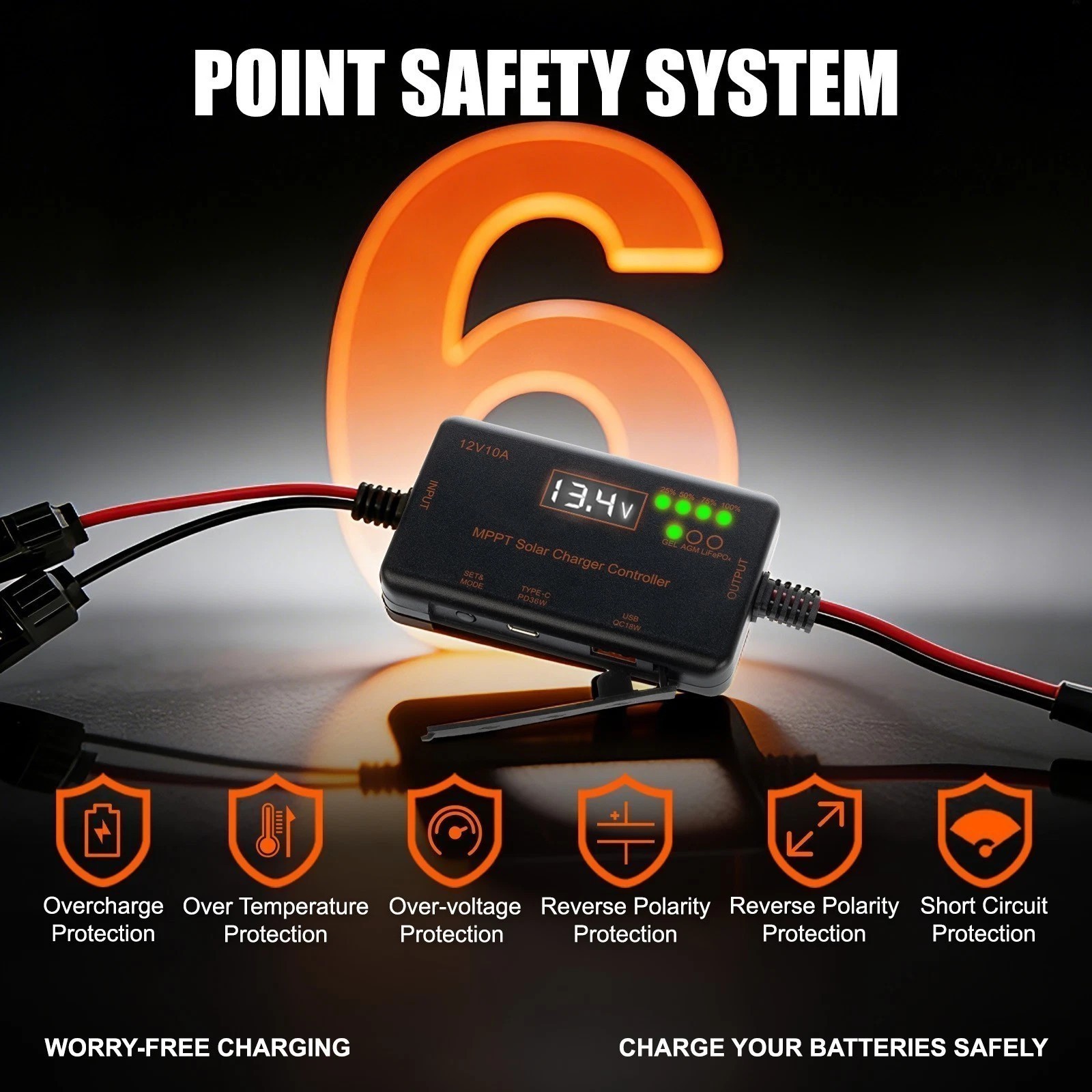 10A 12V MPPT MINI Solar Charge Controller with LCD for LiFePO4,AGM,Gel Battery
