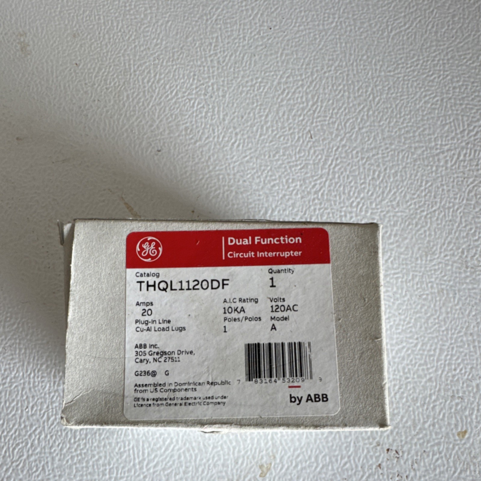 GE Dual Function Circuit Interrupter THQL1120DF 20A 120V Plug-In Branch Circuit