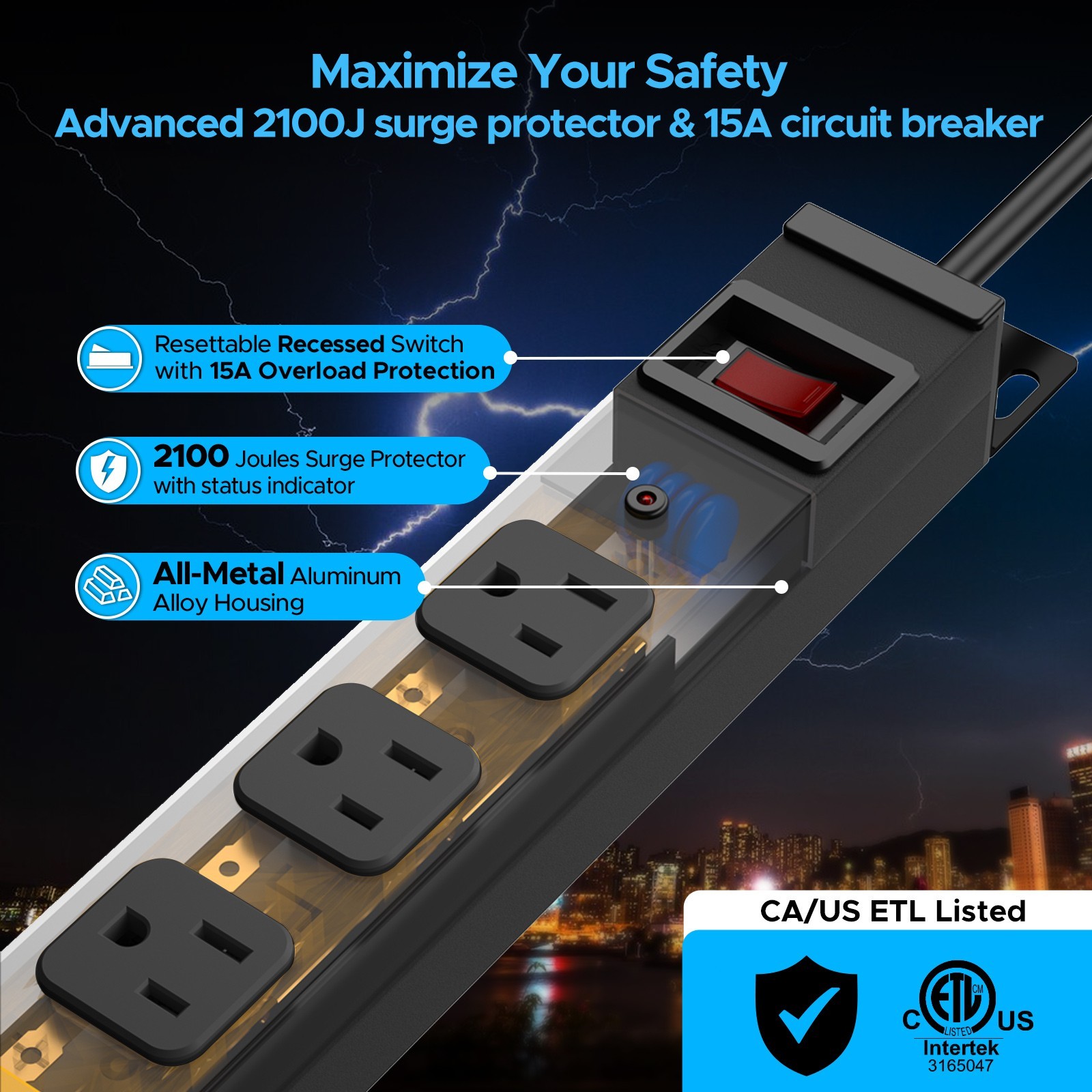8-Outlet HeavyDuty Industrial Power strip with 2100J Surge Protector(ETL Listed)