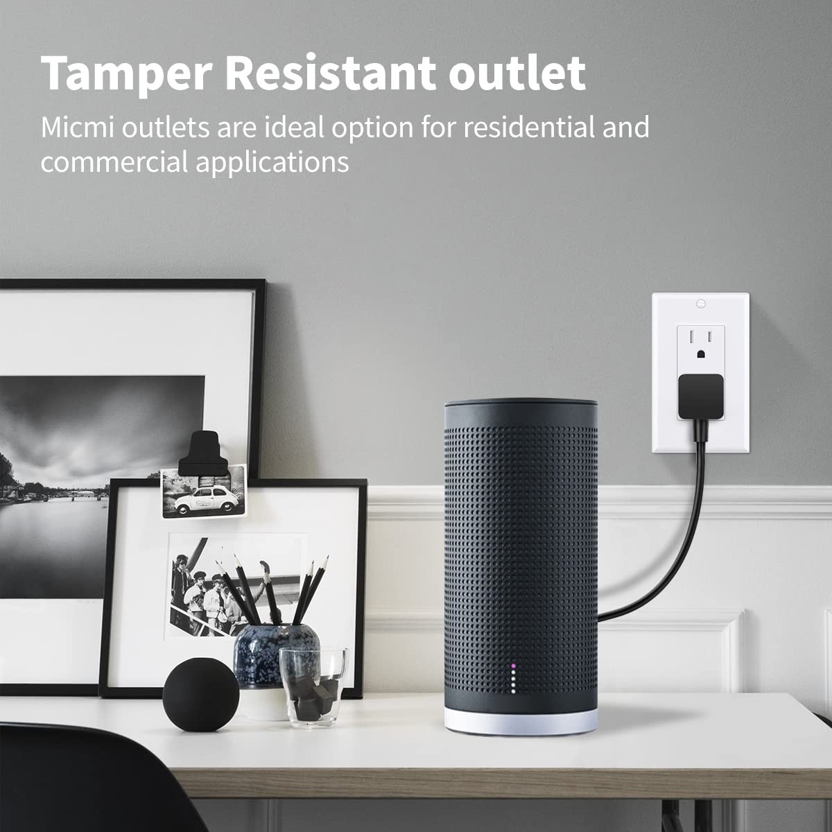 Outlet Socket, Decorator Receptacle, 15 Amp, 125 Volt, Tamper Resistant, Groundi