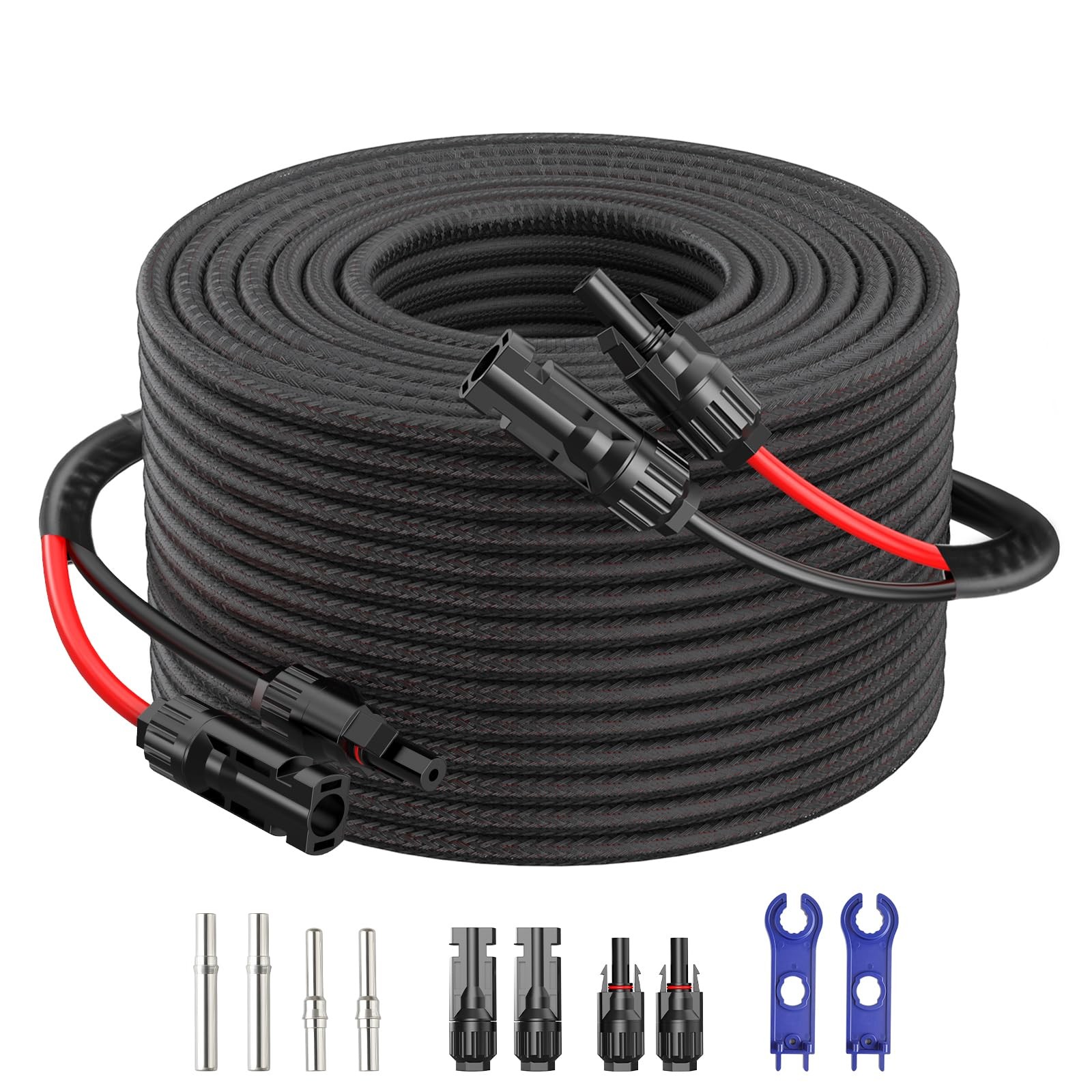 Twin Wire 5FT 10AWG Solar Extension Cable with 5FT, Black braided sleeve