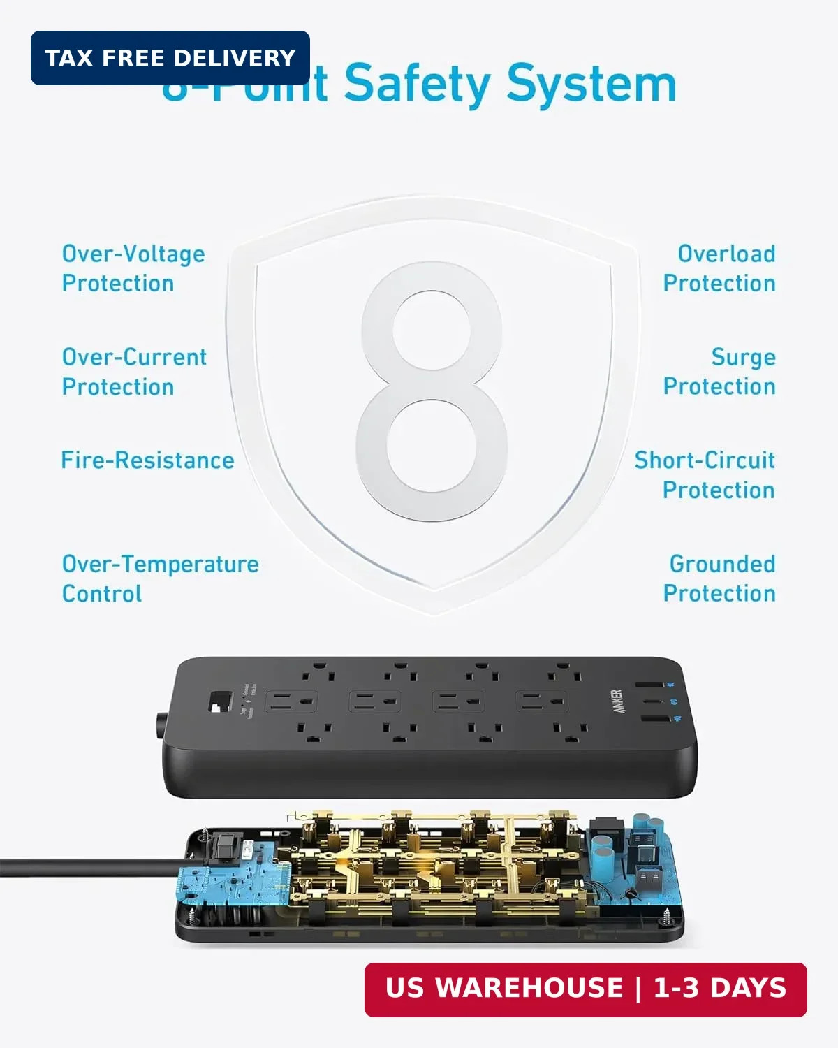 Anker Power Strip with 2100J Surge Protector, Outlet Extender, 5ft Extension Cor