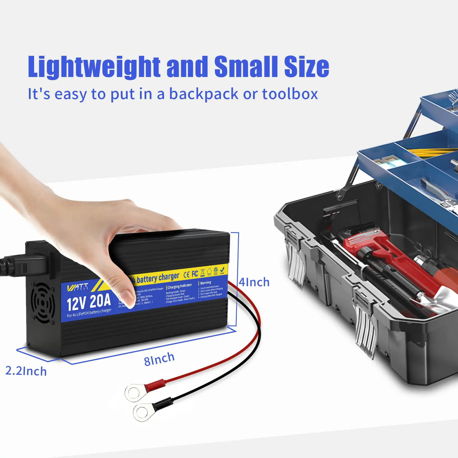 Wattcycle 14.6V 20A Aluminum Shell LiFePO4 Battery Charger for 12V Battery