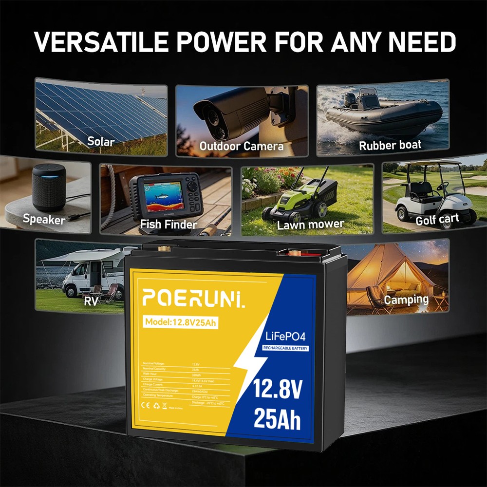 12V 25Ah LiFePO4 Lithium Battery Built-in BMS 5000+ Deep Cycle for Solar Marine