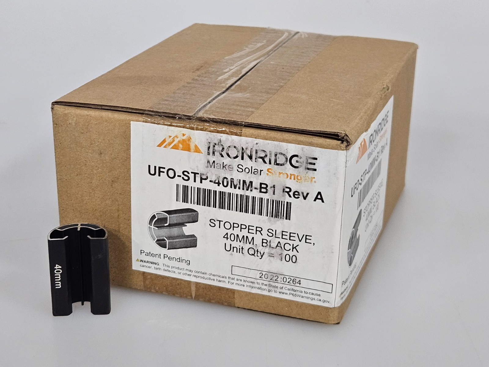 Ironridge UFO-STP-40MM-B1 Stopper Sleeve 40mm Black Case of 100