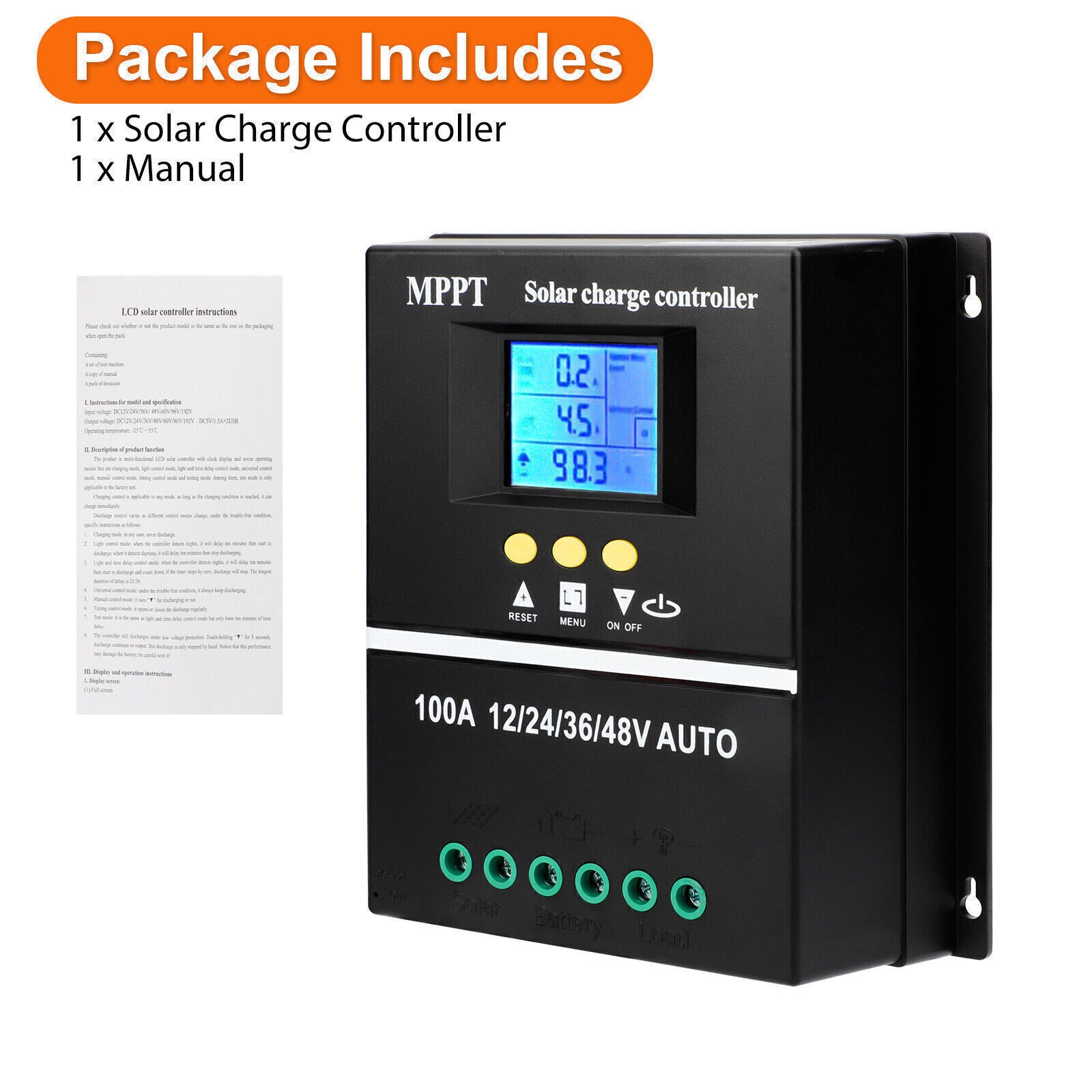 100A MPPT Solar Charge Controller 12V 24V 36V 48V Battery PV Regulator 4000W