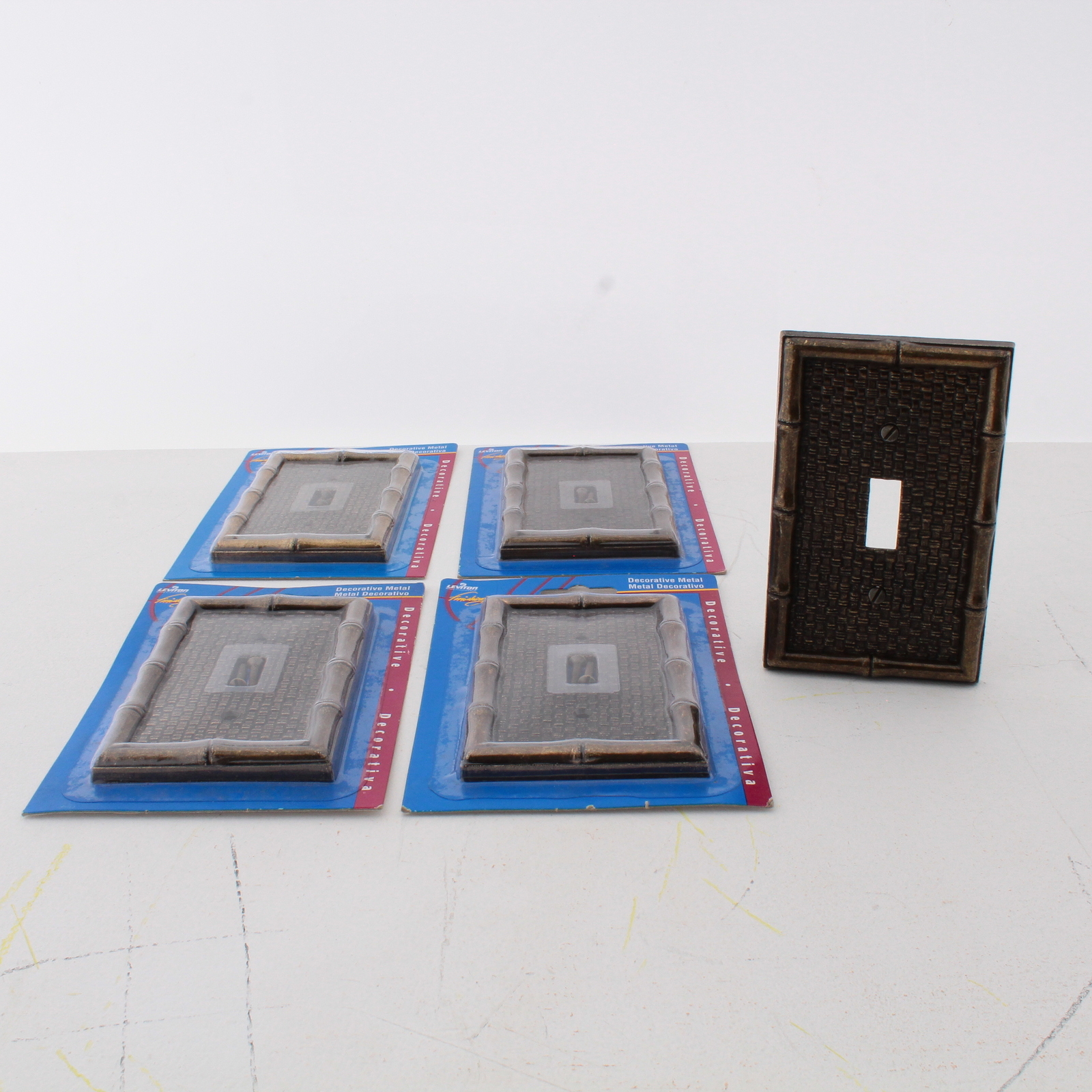 5 Leviton Brass Bamboo Tiki Metal Switch Cover Wall Plate Switchplates 89601
