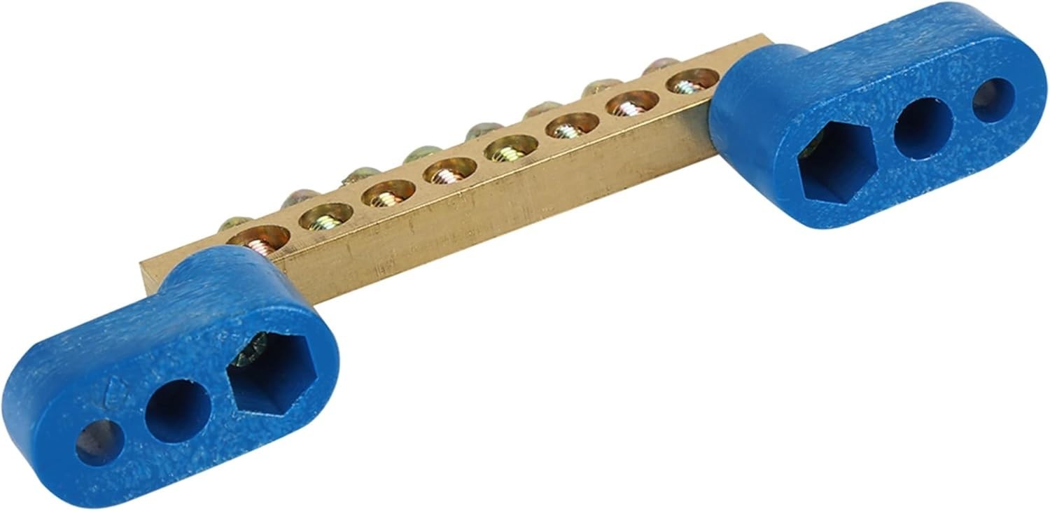 DC250V 110A Grounding Strip Bus Bar Block with 8 Screw Terminals Bronze Blue