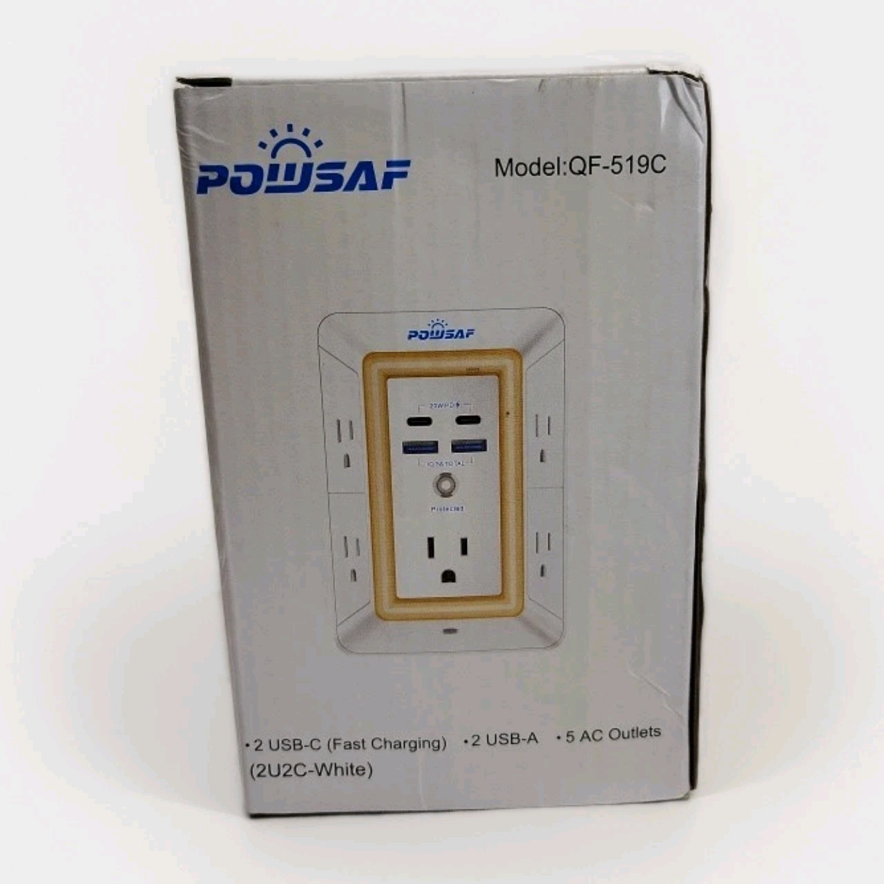 Multi Plug Outlet Surge Protector – POWSAF 5 Extender with 4 USB White