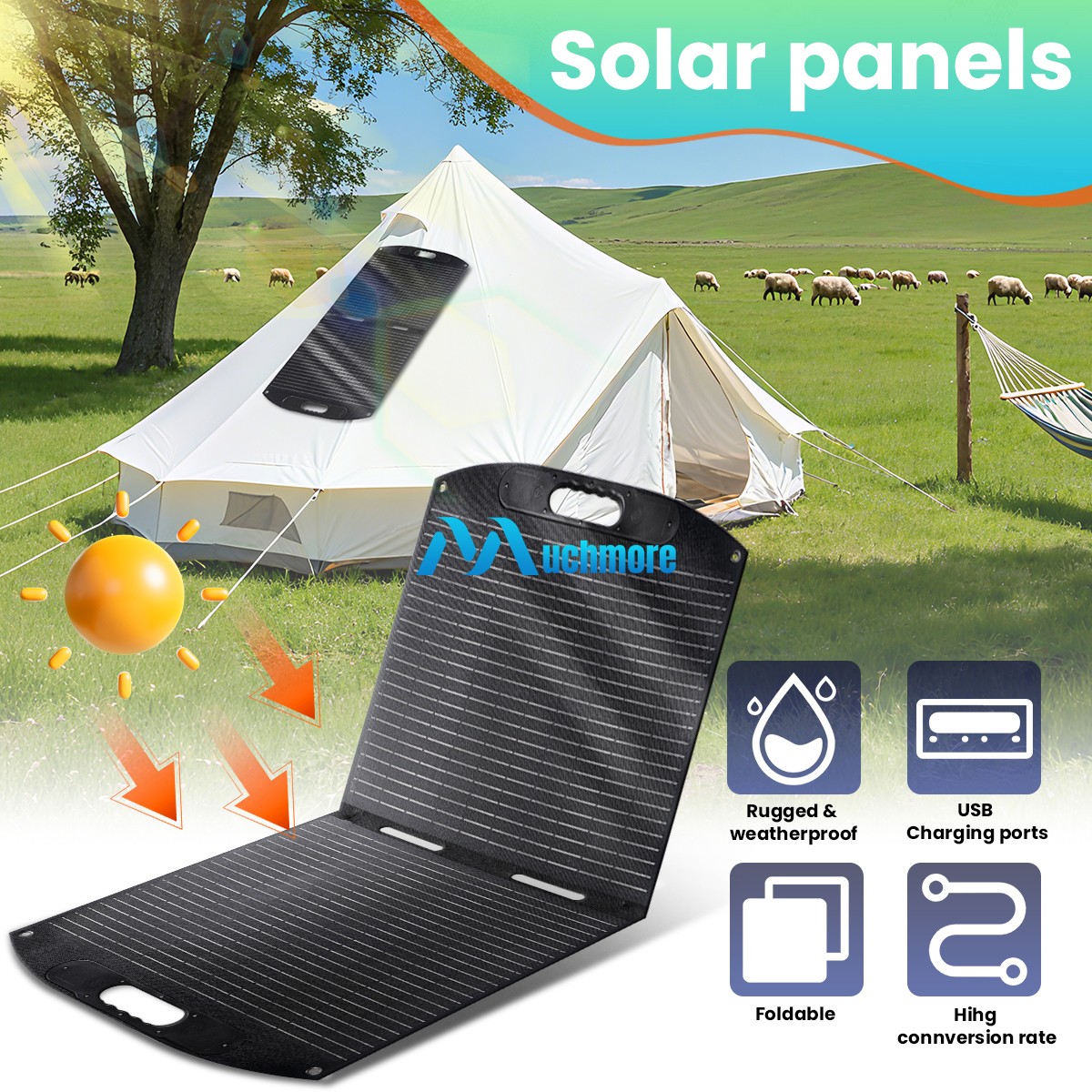 Panel solar portátil plegable, cargador solar de 100W 200W IP65 para RV CAMPING