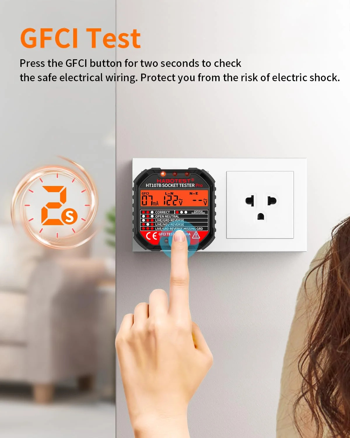 Outlet Tester Electrical GFCI Receptacle Detector with LCD Display, 90-250V Powe