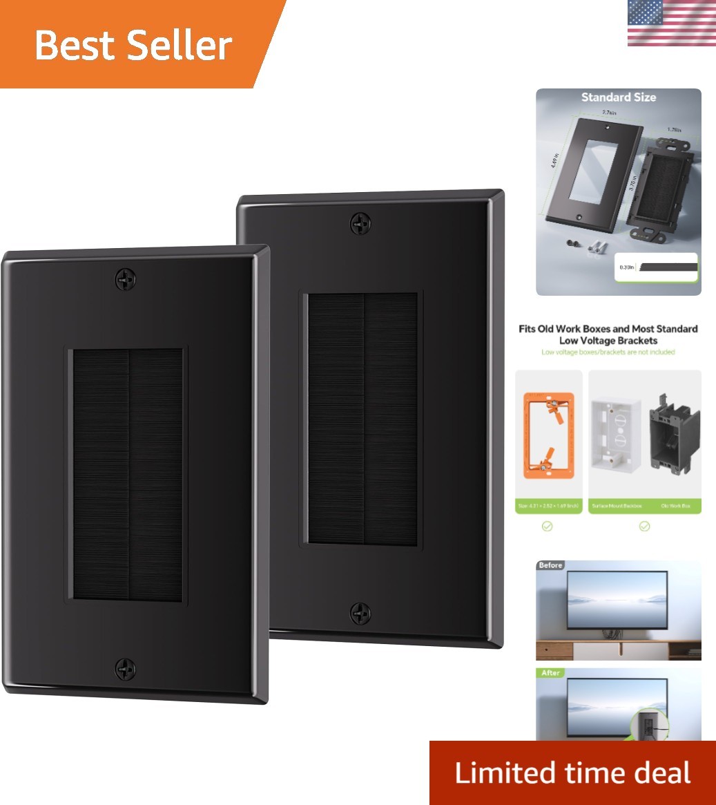 Double Pack Black Cable Wall Plates for Low Voltage Wire Management – 2-Pack