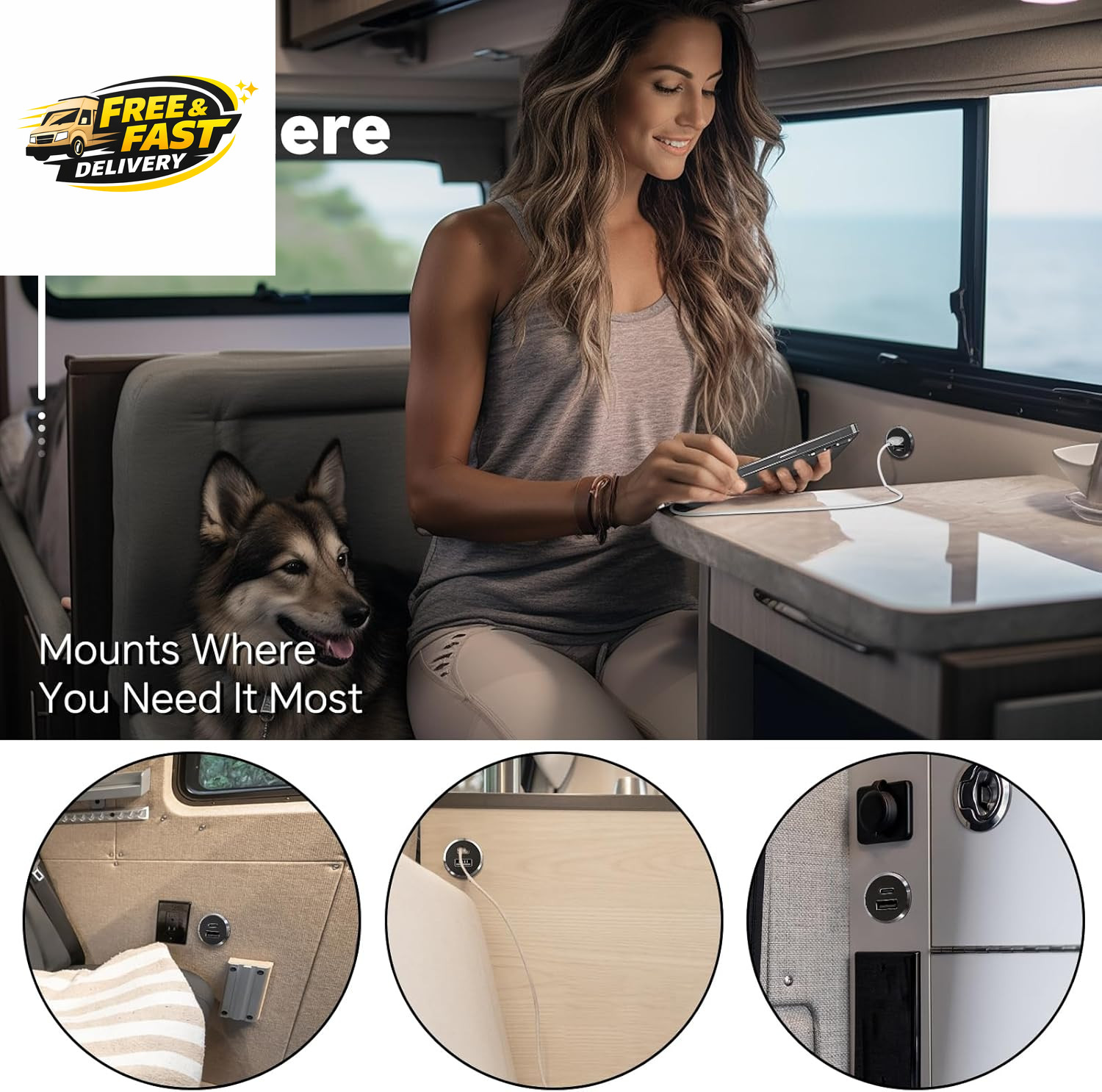 12V USB Outlet All-Aluminum QC 3.0 USB-A & USB-C PD3.0 Dual Fast Car Charger Soc