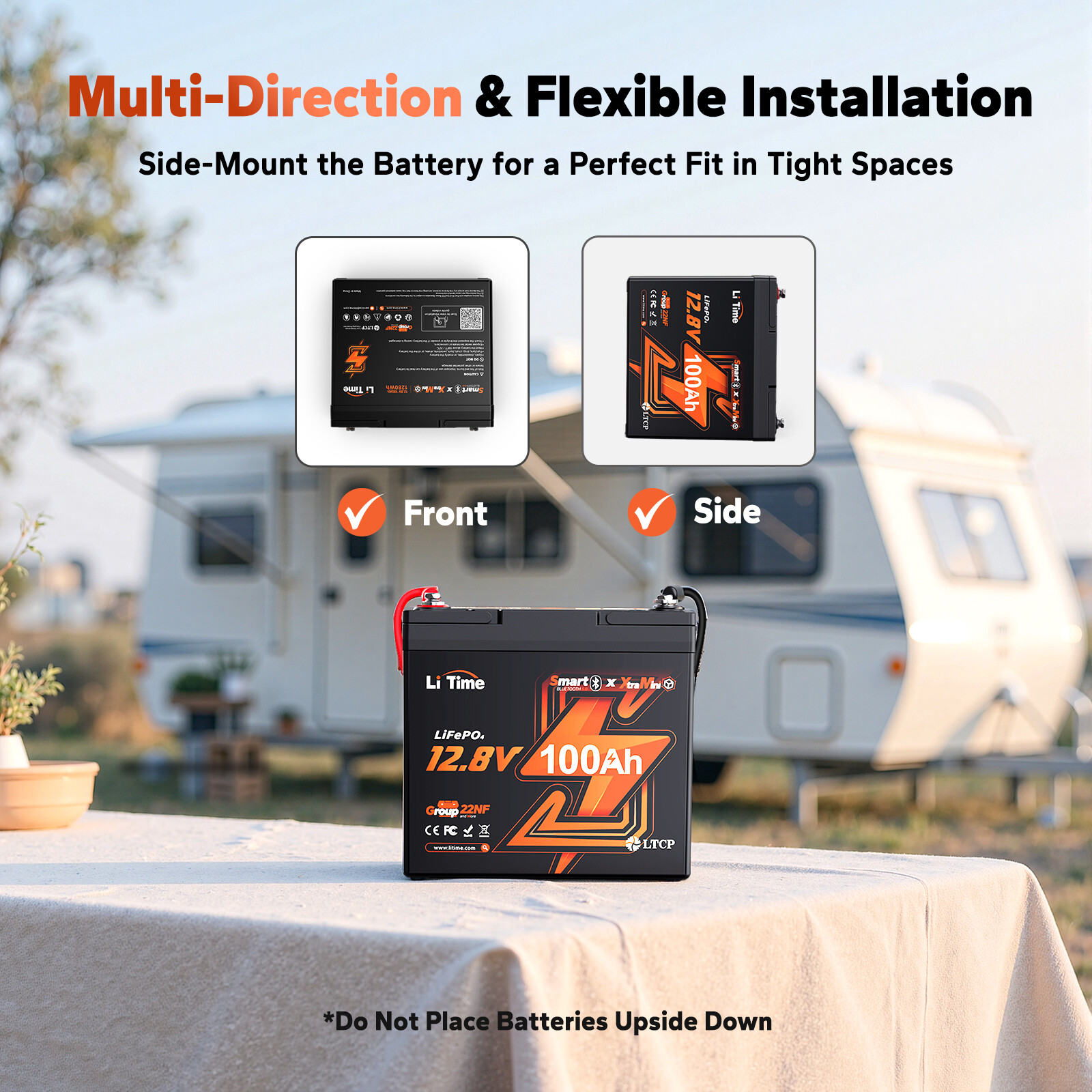 LiTime 12V 100Ah Xtra-Mini Bluetooth Small Lithium LiFePO4 Battery for RV Marine