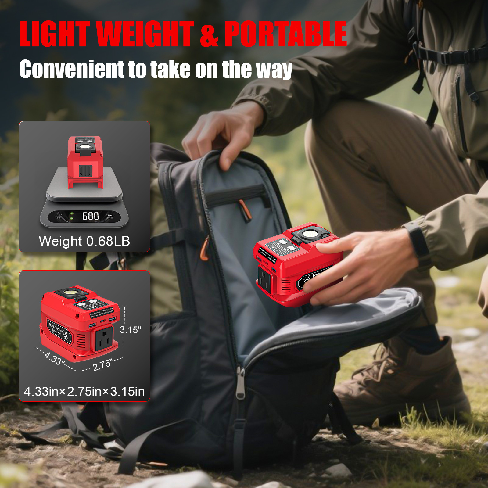 220W Power Inverter Compatible with Milwaukee 18V Battery – DC 18V to 110V AC