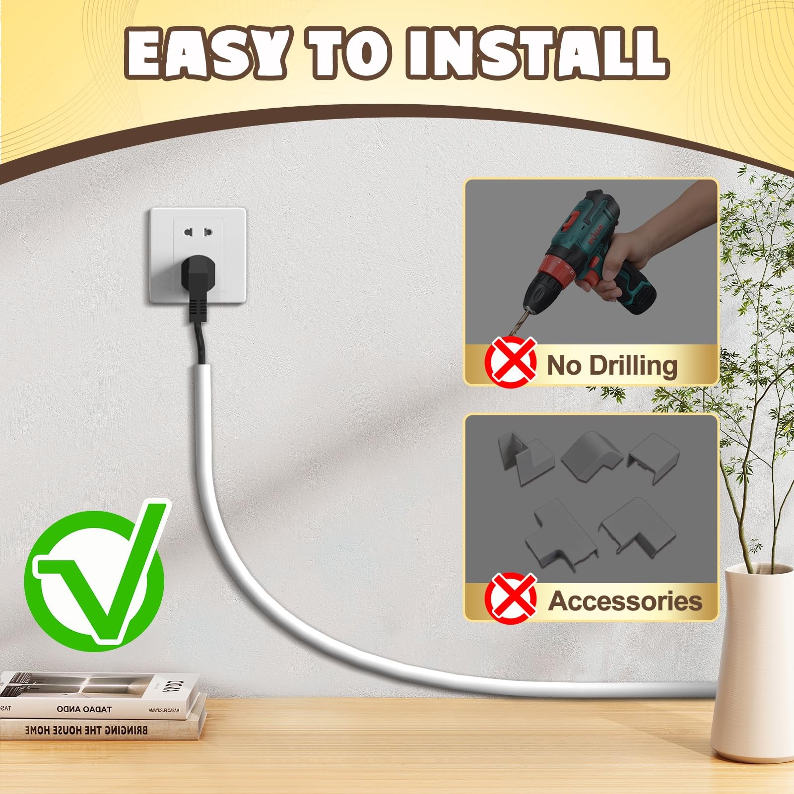 UOMTFAI Wall Cord Hider 390 Inch, Self Adhesive Cable 390inch, White