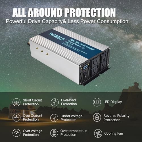1800W Pure Sine Wave Inverter 12V DC to 110V 120V AC Power Converter 1800W 12V