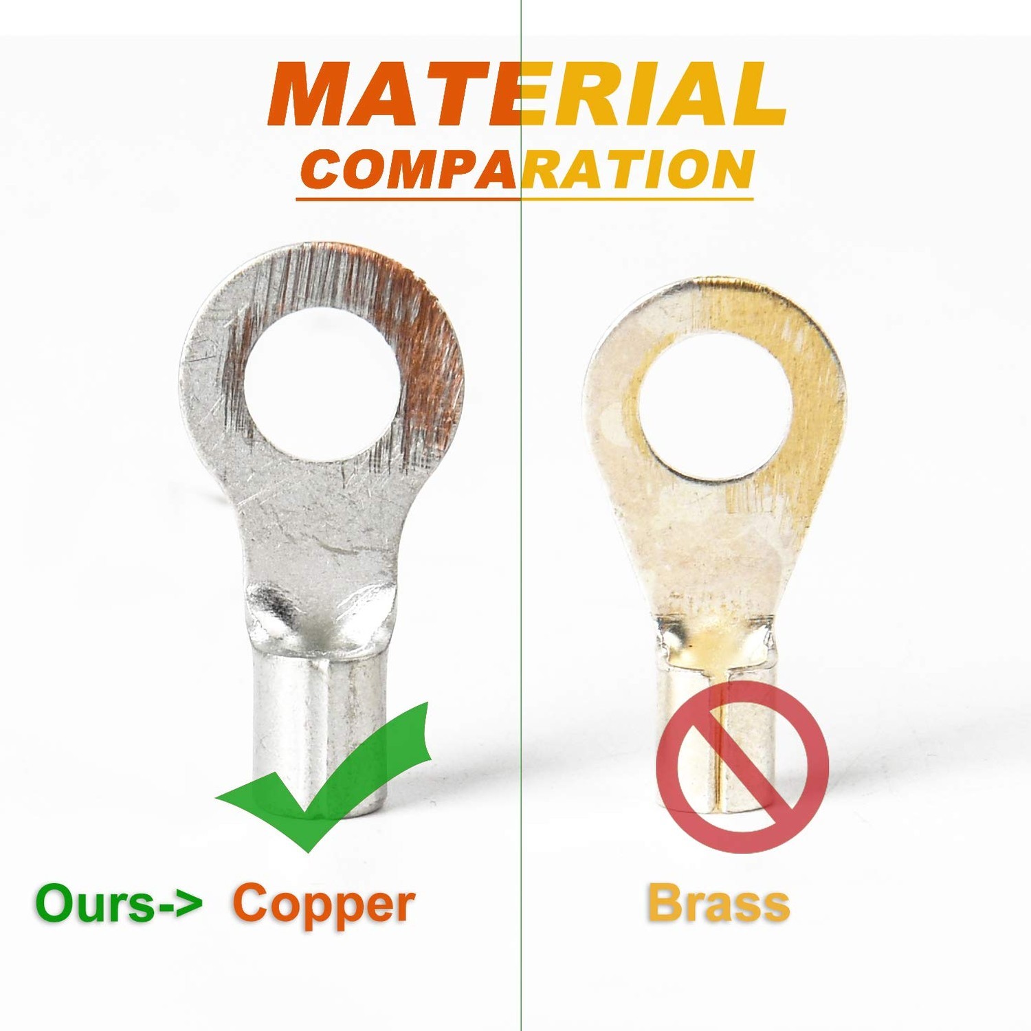 260PCS AWG 22-16 16-14 12-10 Copper Ring Fork Terminals Tin Plated Non-Insula…