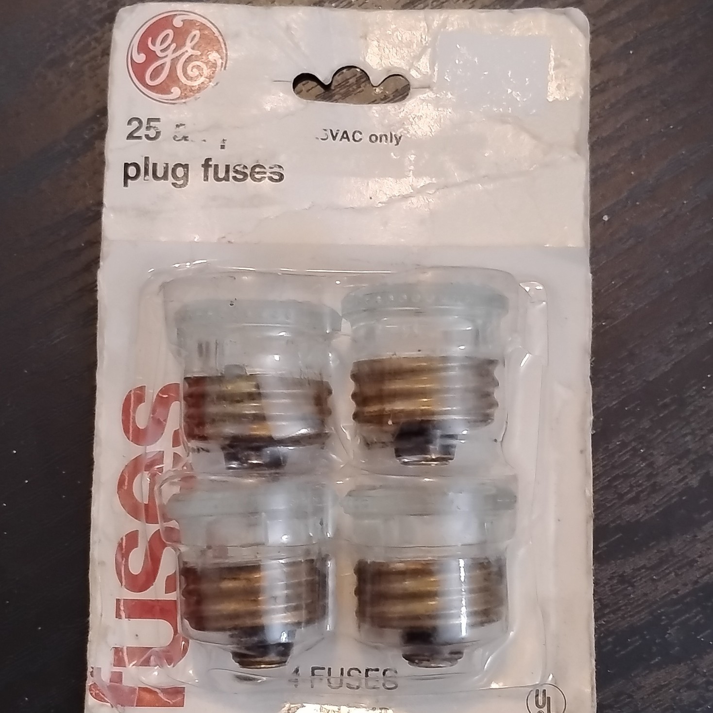 GE 25A 125VAC Screw-In Plug Fuses 4-Pack UL Listed GE37625-4D