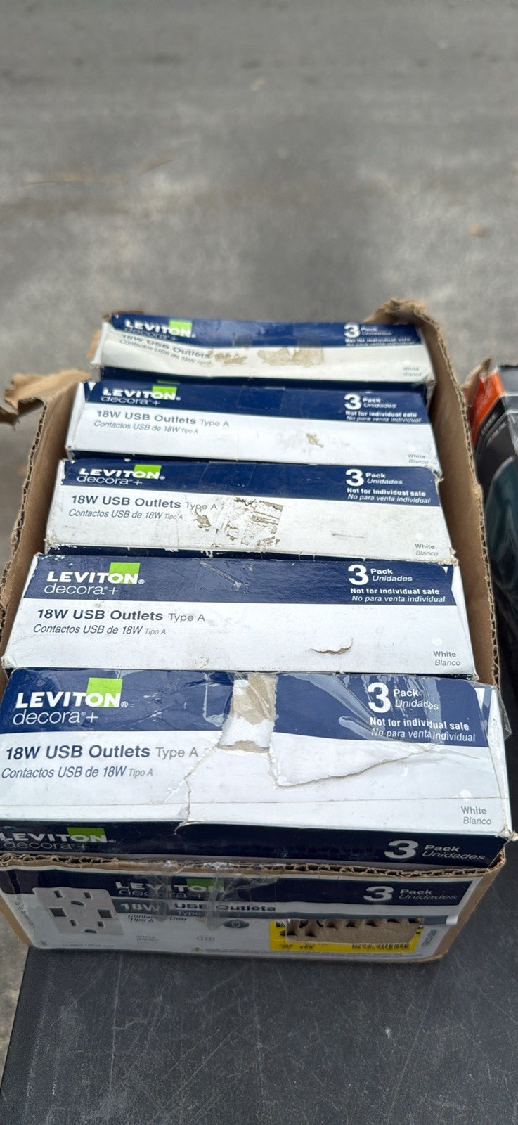 Leviton Decora 18W USB Type A Outlet 3 Pack White Tamper Resistant
