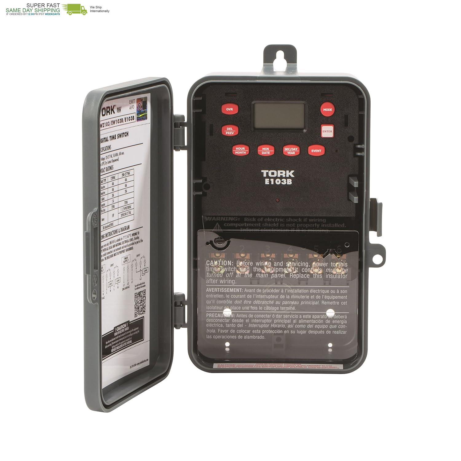 Control 24 Hour Time Switch, 120-277 VAC Input Supply, 1 Channel, DPST Output D
