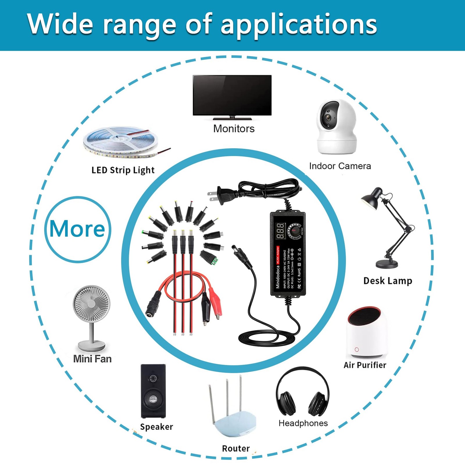 72W Power Supply Adjustable 3V ~ 24V Variable 3~24V 3A Adapter