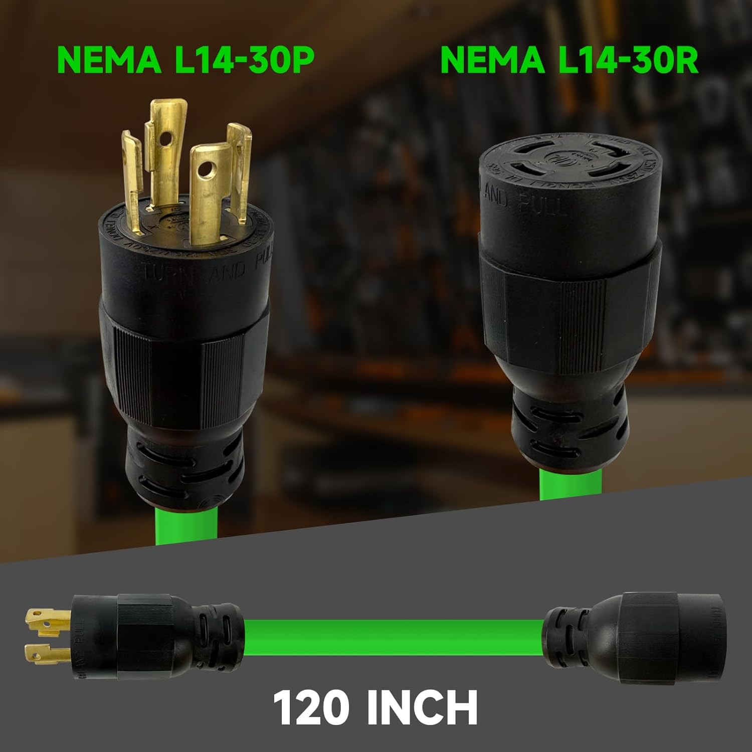 10 Ft 30-Amp Generator Extension Cord, 4-Prong 125/250V 7500W NEMA L14-30P/R, 10
