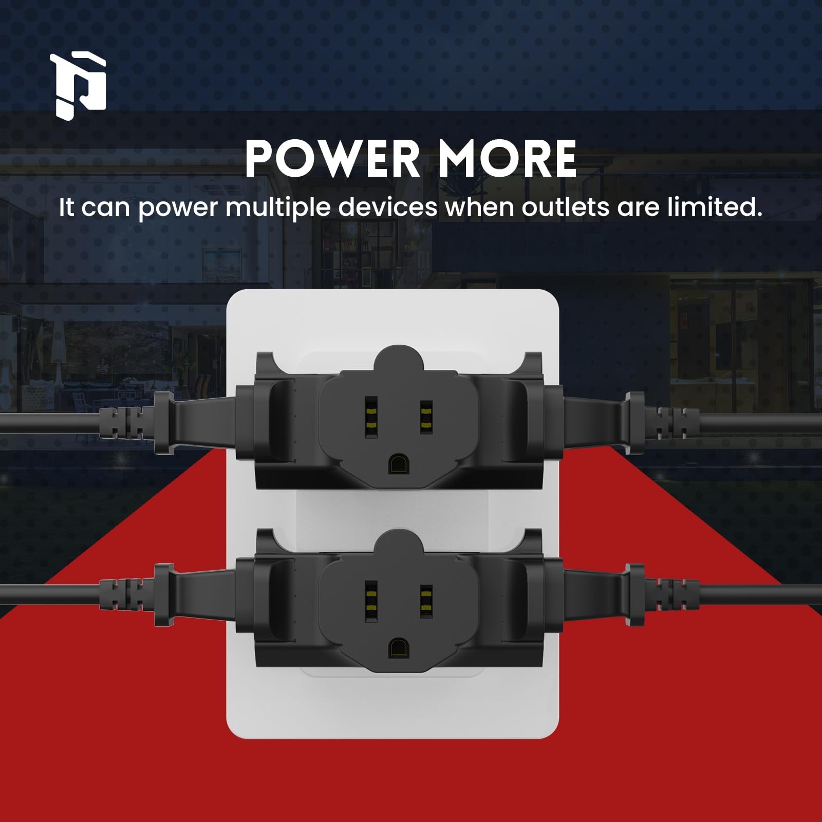 PLUGTUL 3 Way Plug Adapter 3 Prong Grounded 15A 1875W Black 3PACK ETL Listed