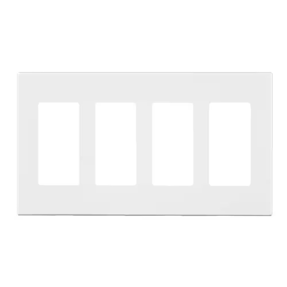4-Gang White Duplex Outlet/Receptacle Polycarbonate Standard Screwless Wall Plat