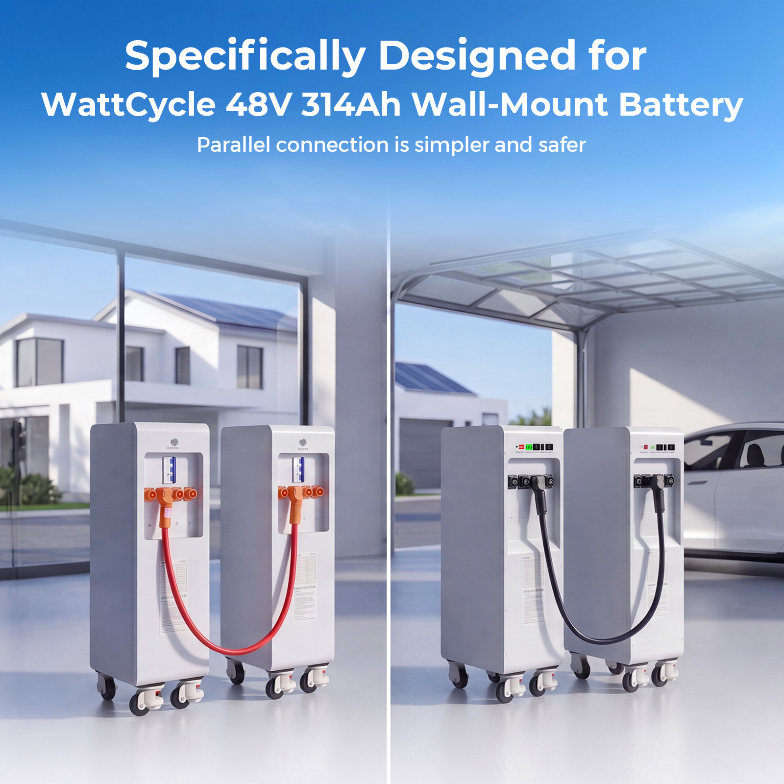 WattCycle 48V 314Ah Battery 16kWh Active Balancing + Dual-Head Parallel Cable