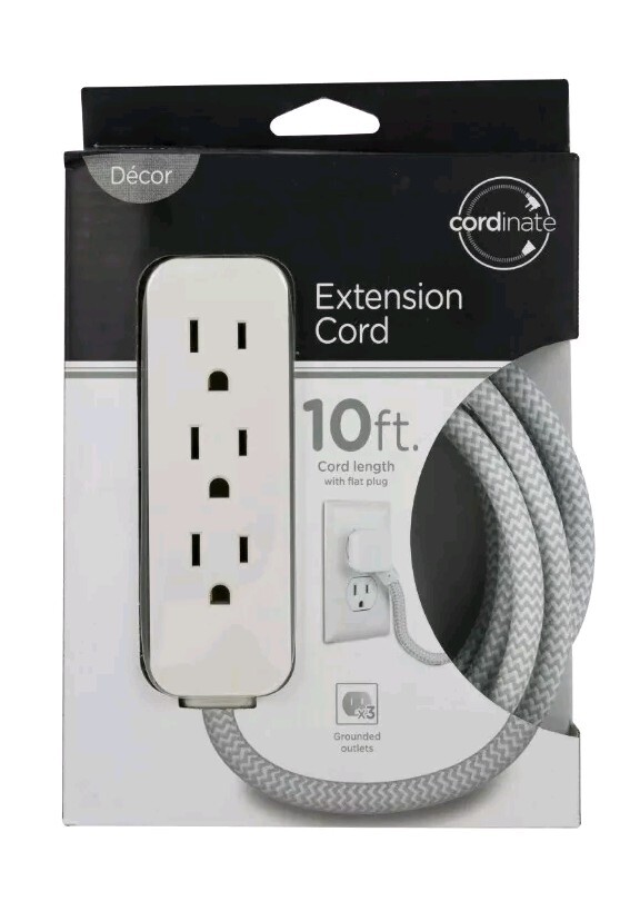 Cordinate Designer Extension Cord, 3 Grounded Outlets, 10-foot Cord and Low-Prof