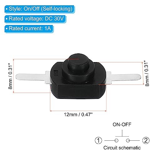 Latching Push Button Switch, 10 Pcs Straight Pin On/Off Self-Lock DC 30V Black