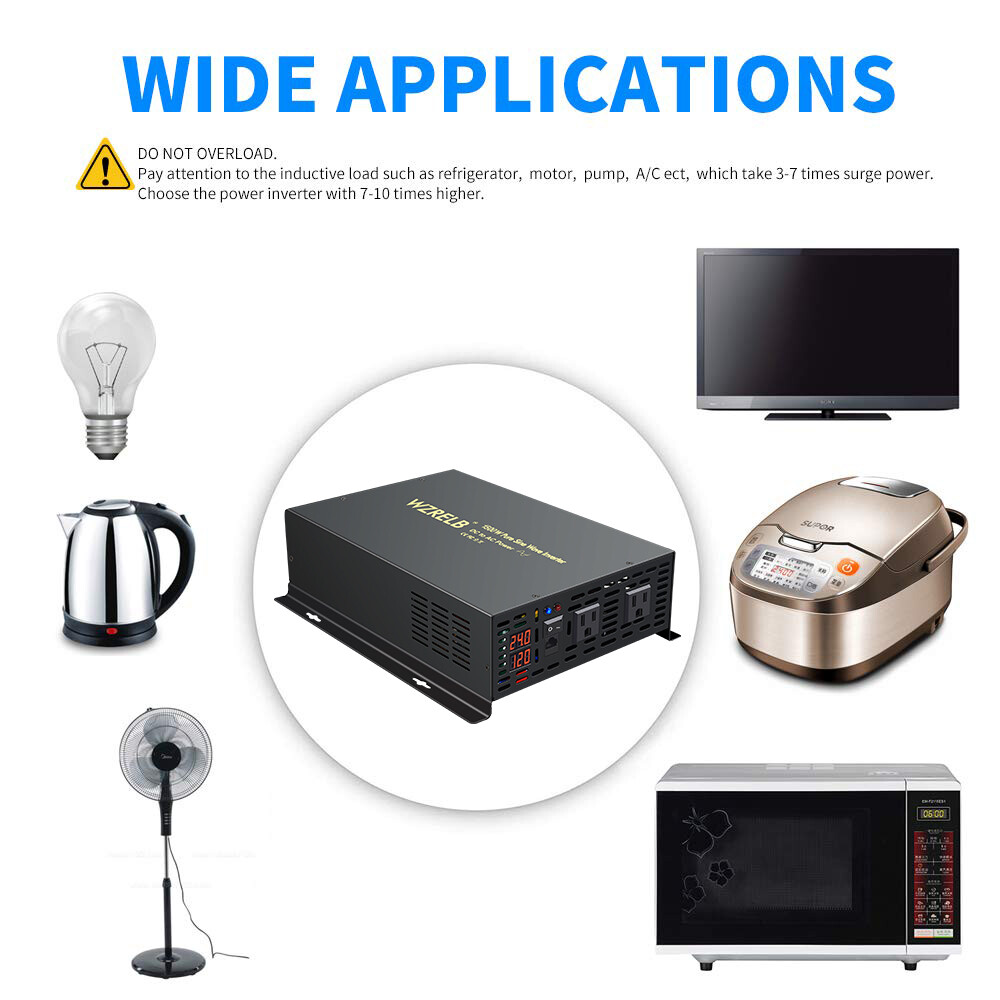 24V to 120V Pure Sine Wave Inverter 1500W Home Solar System Car RV Remote Switch
