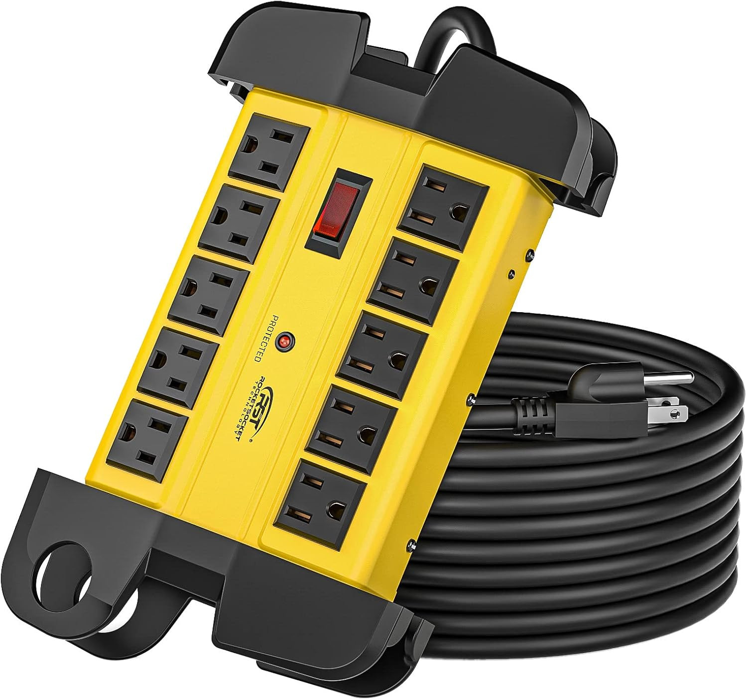 10-Outlets Heavy Duty Power Strip Metal Surge Protector with 15 Amps, 15-Foot Po