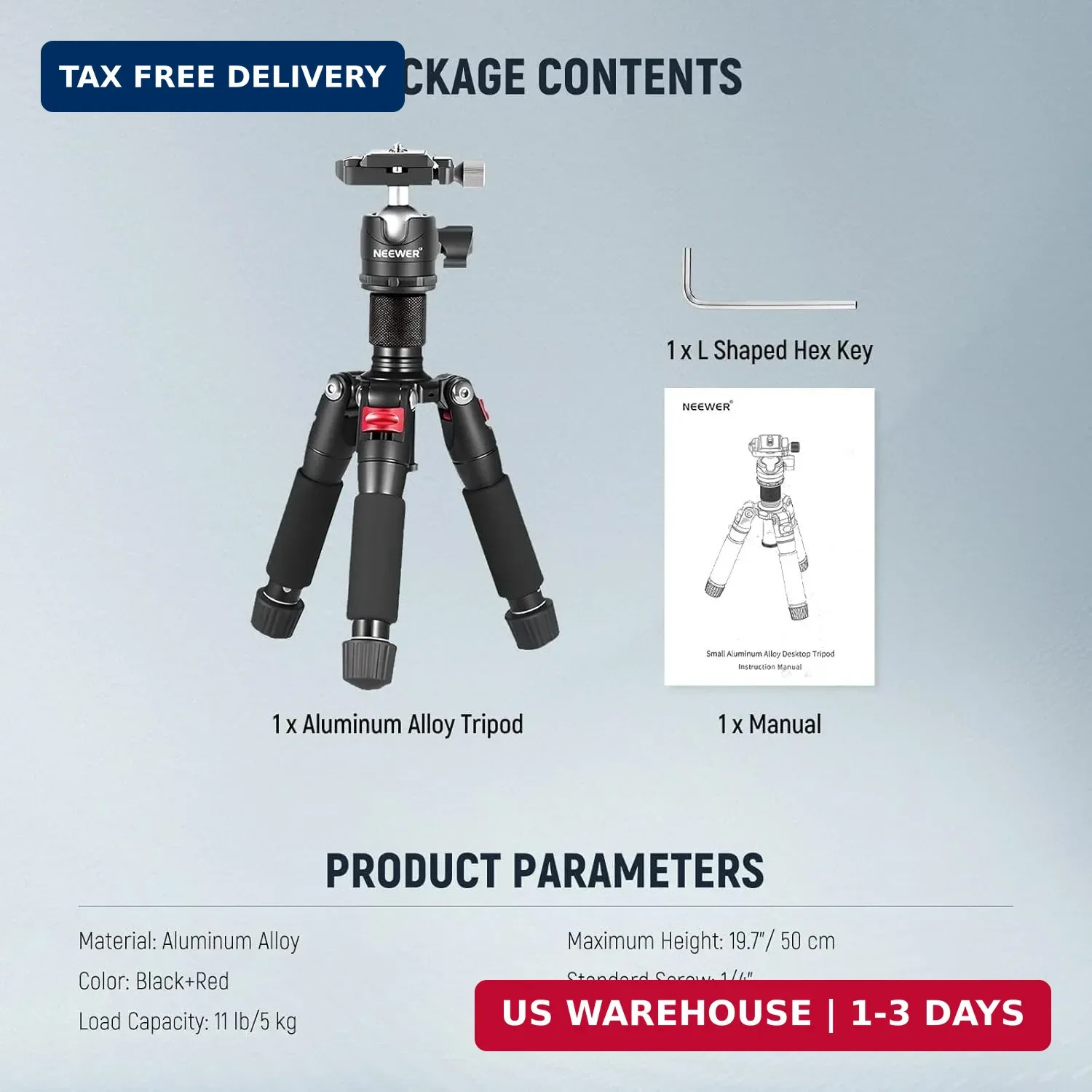 NEEWER Portable Travel Mini Tabletop Tripod, Aluminum Alloy 20”/ 50cm Desktop D