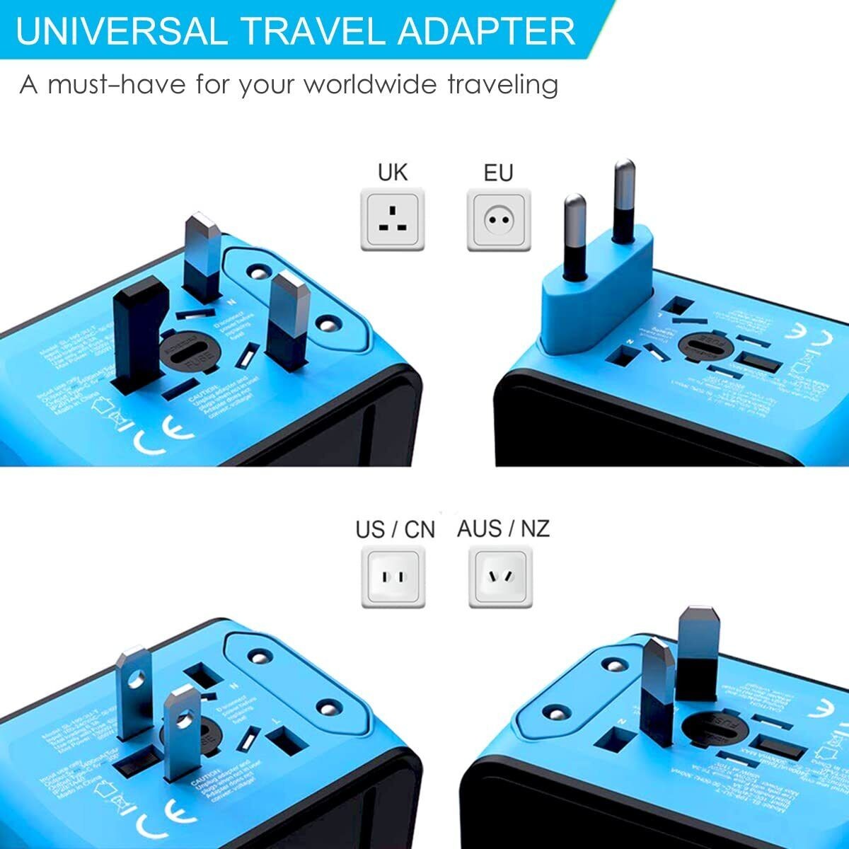 Universal International Travel Adapter Plug 3 USB Power Adapter+Type C Worldwide