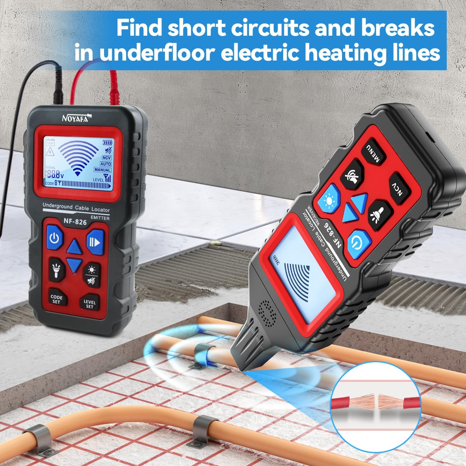 NOYAFA NF-826 Underground Cable Locator Wire Tracker, for Dog Fence Black
