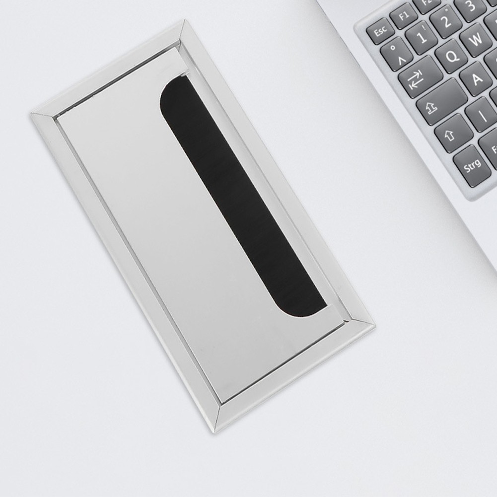 Sleek Black and Silver Square Grommet for Desk Wire Management Solutions