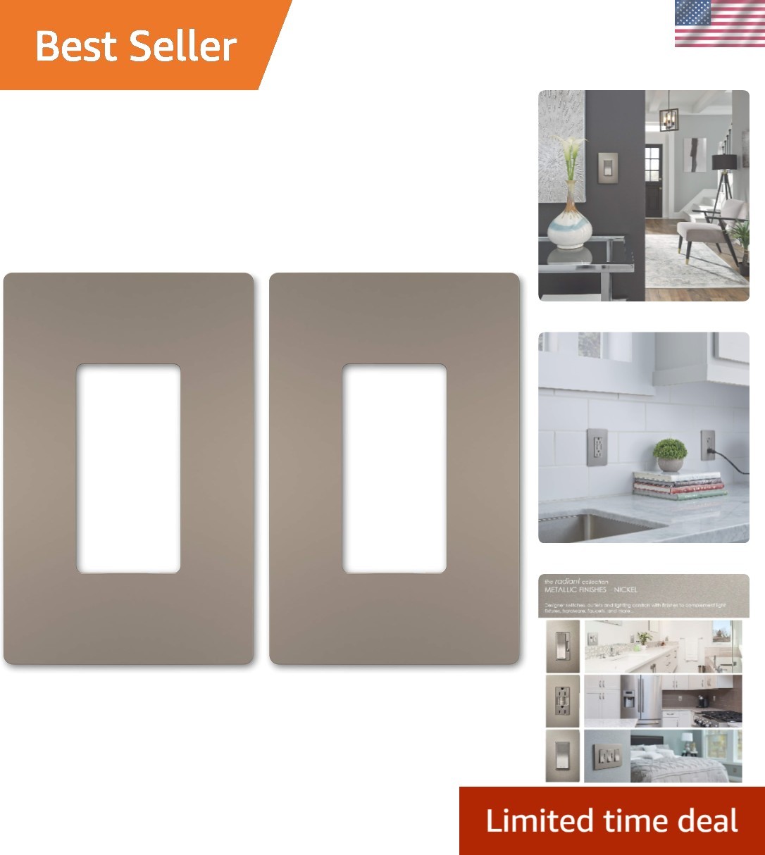 Polycarbonate Screwless Wall Plate in Brushed Nickel – 1 Gang (2-Pack)