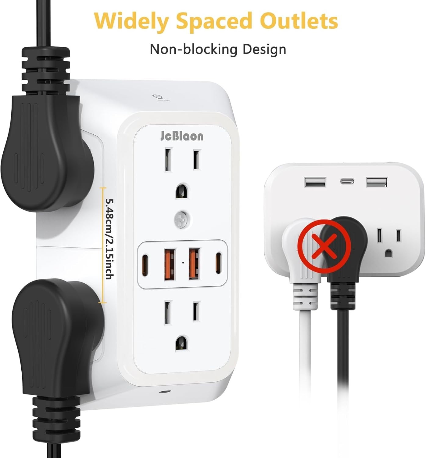 Wall Outlet Extender with Night Light, Power Plug Adapter 6 Outlet Extender with