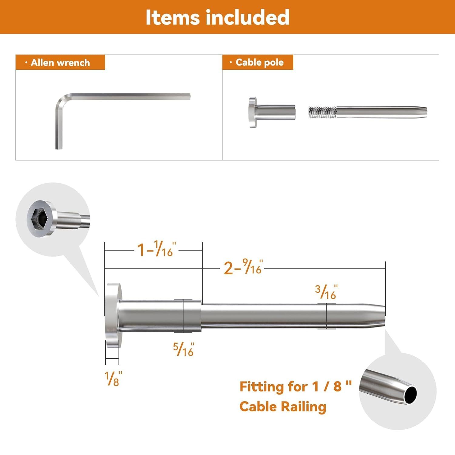 1/8″Invisible Cable Railing Kit,Stainless Steel Invisible Cable Railing Hardware