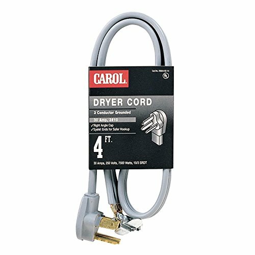 Dryer Power Cord 10 AWG 4-Conductor 4 Ft. Black Jacket 250V-30A 7500W Type SRDT