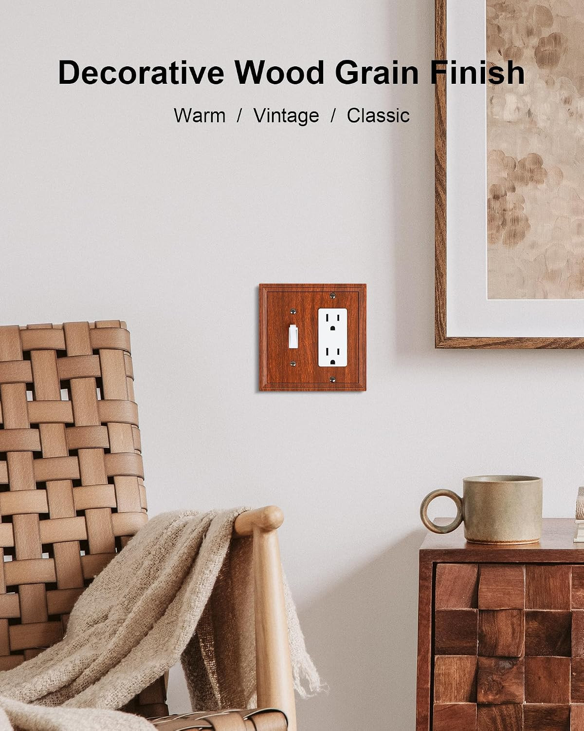 2-Pack Combo Toggle/Decorator Light Switch Cover Plate, Wood Grain Modern Decora