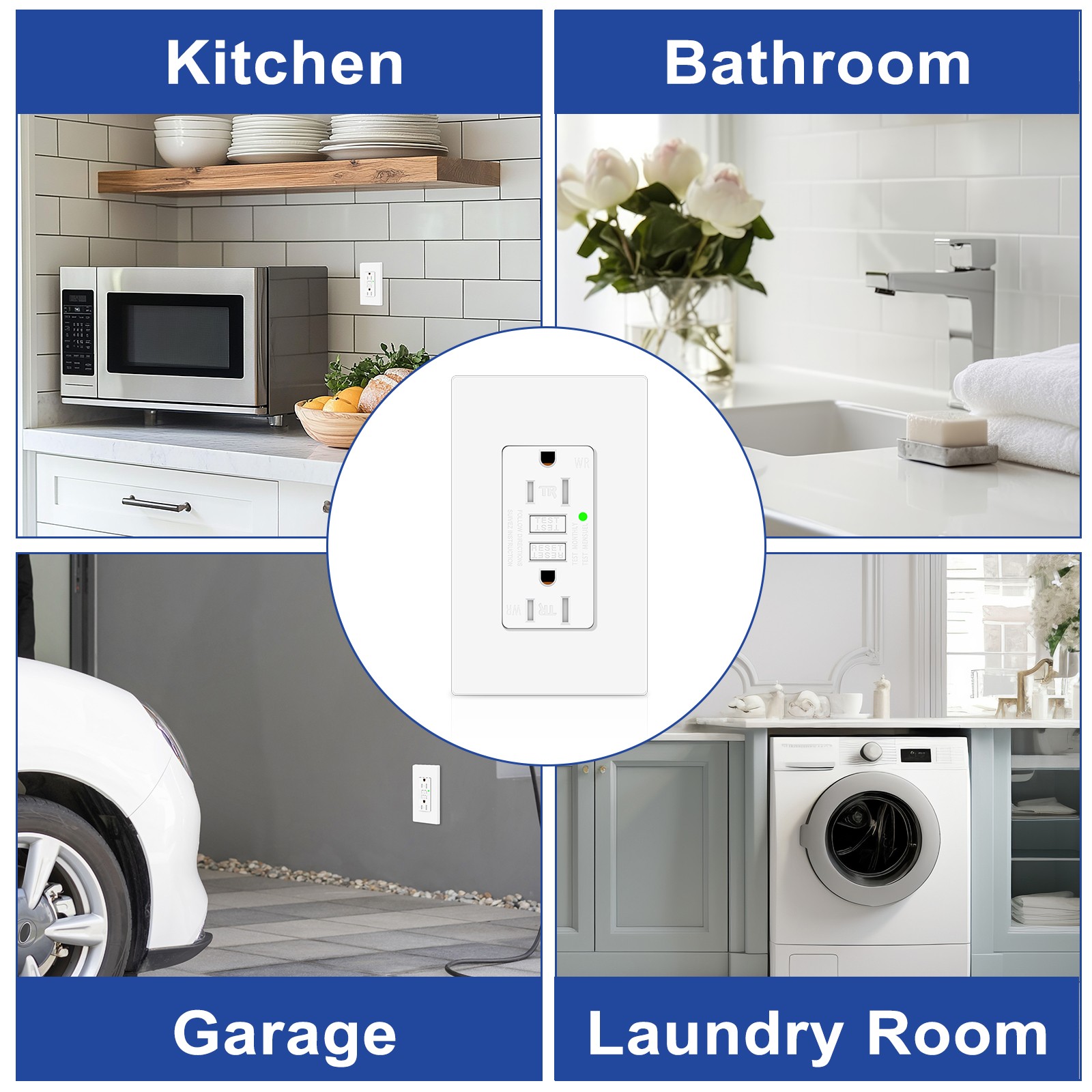20PCS GFCI Outlet 15Amp 125V Weather Tamper Resistant ETL Wall Receptacle w/LED