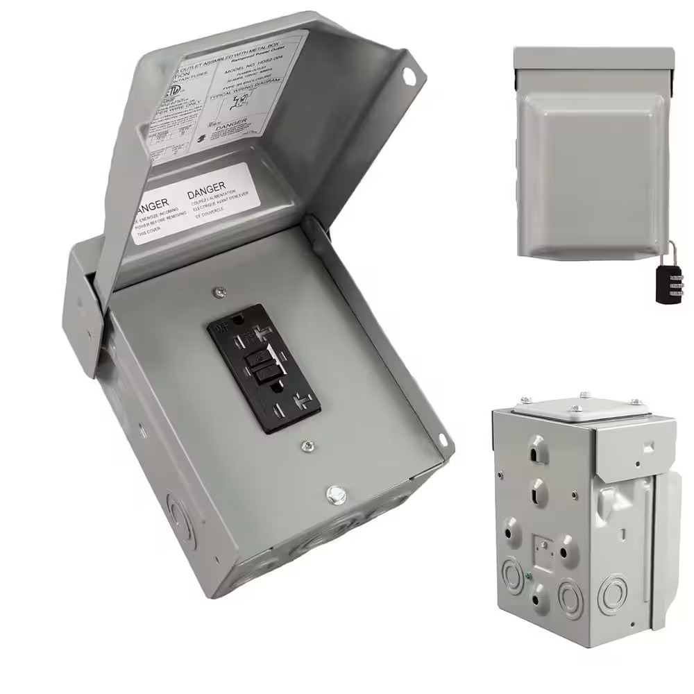 20 Amp Outdoor GFCI Outlet Box, 125V Weatherproof Lockable Electrical Panel with