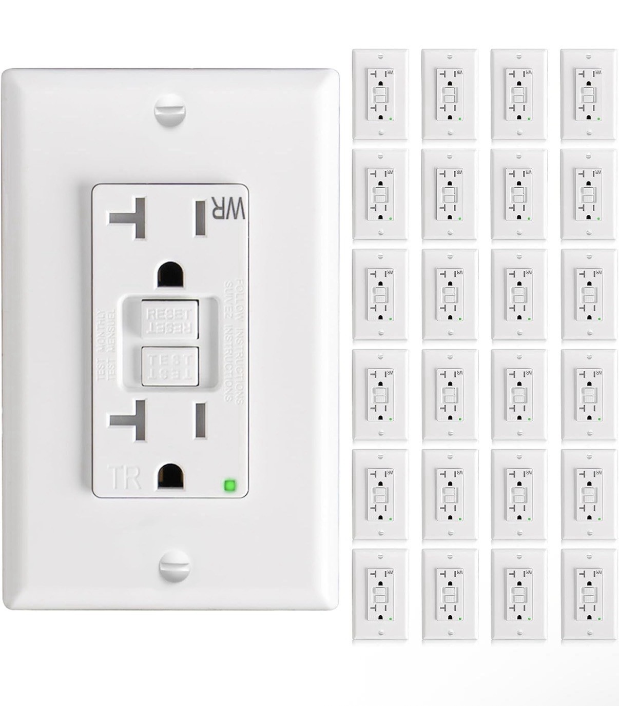 24 Pack GFCI Outlet 20 Amp with Thinner Design, Weather Resistant (WR), Self-…