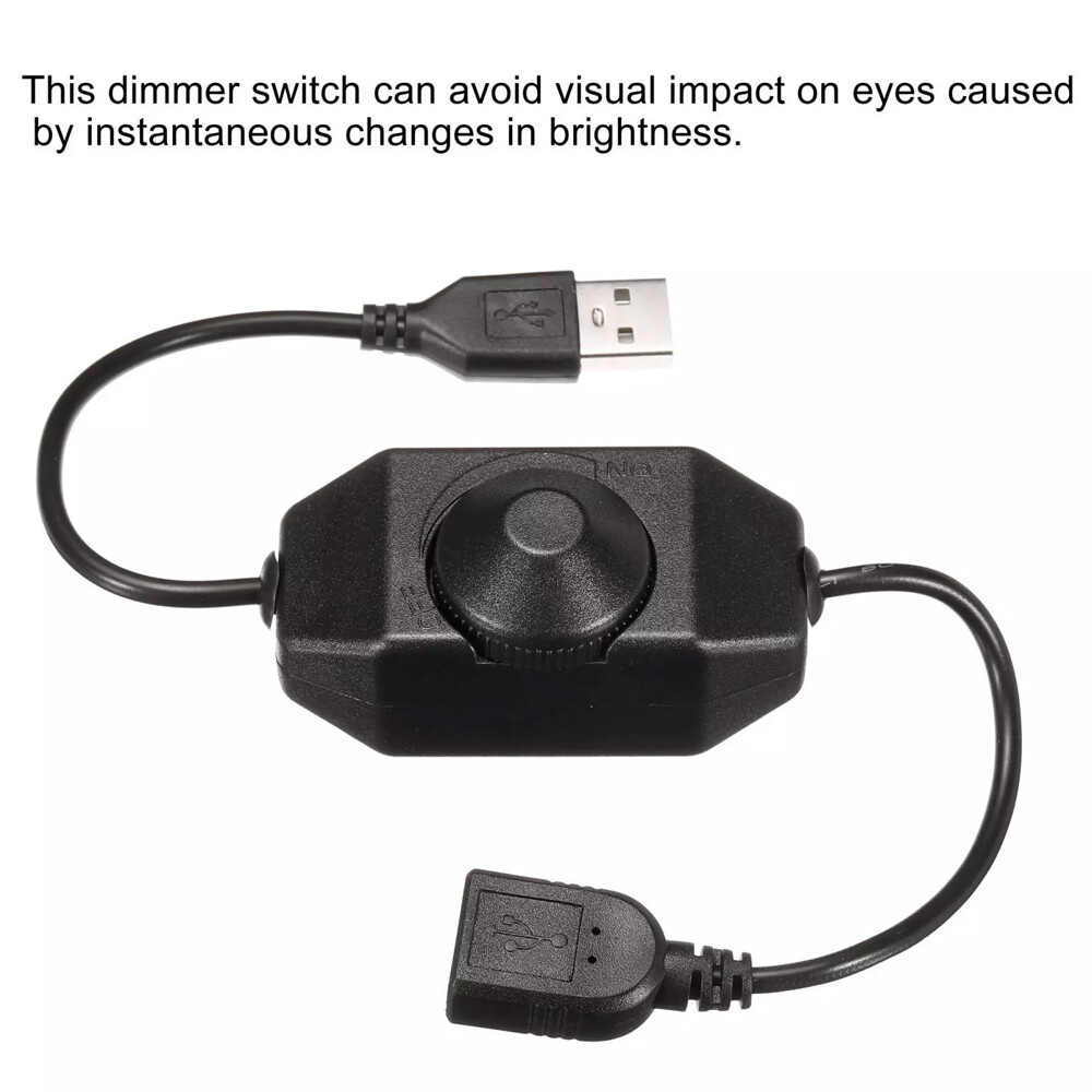 2X 5V USB PWM Rotary Inline Dimmer Switch for LED Strips Lights Black