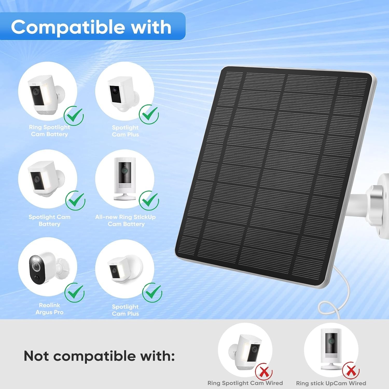 Solar Panel for Ring Camera(2nd Generation) Dustproof Waterproof 5W Solar Panel