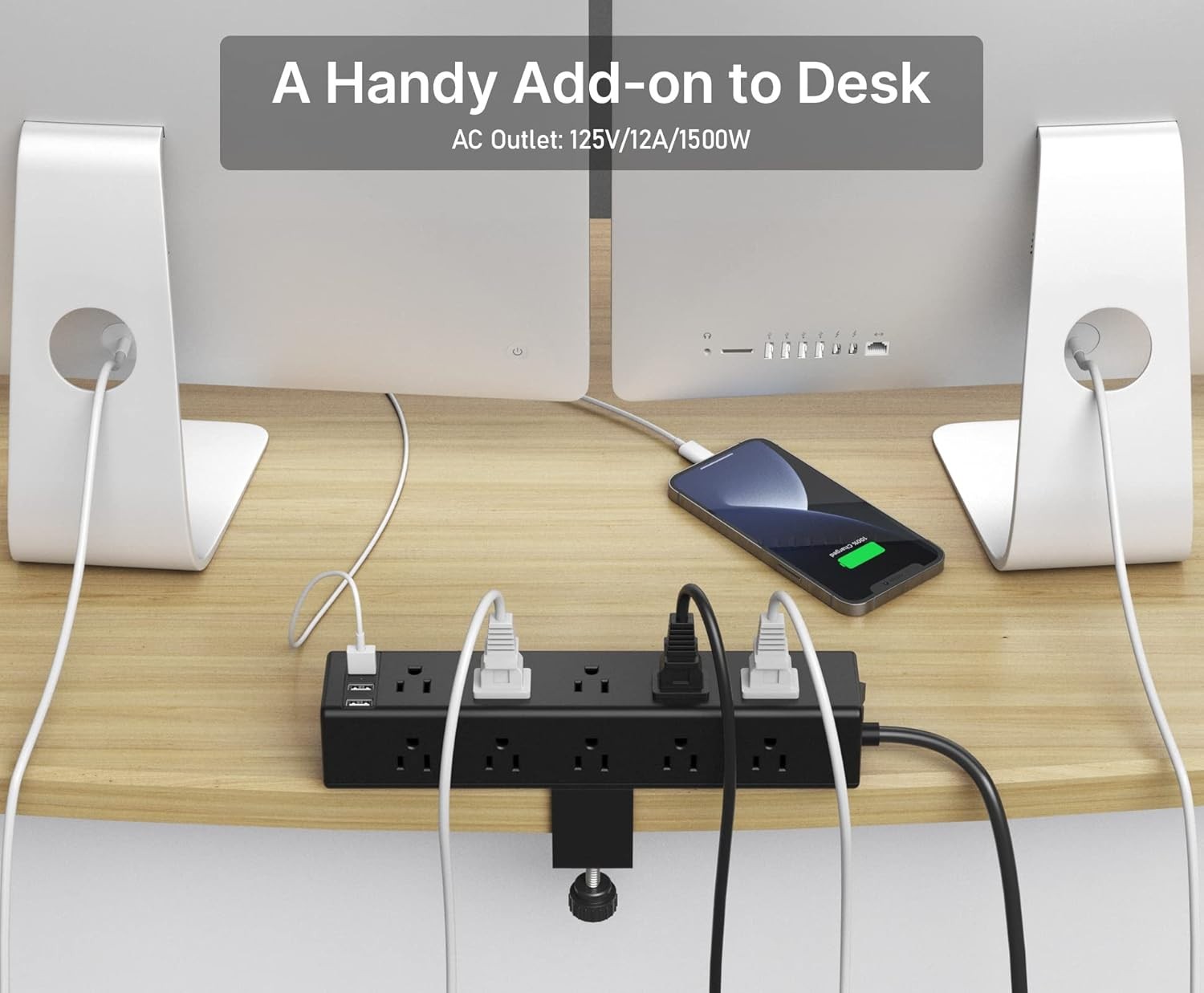 CCCEI Quality Standing Desk Clamp Power Strip with 15 Outlets with USB Ports