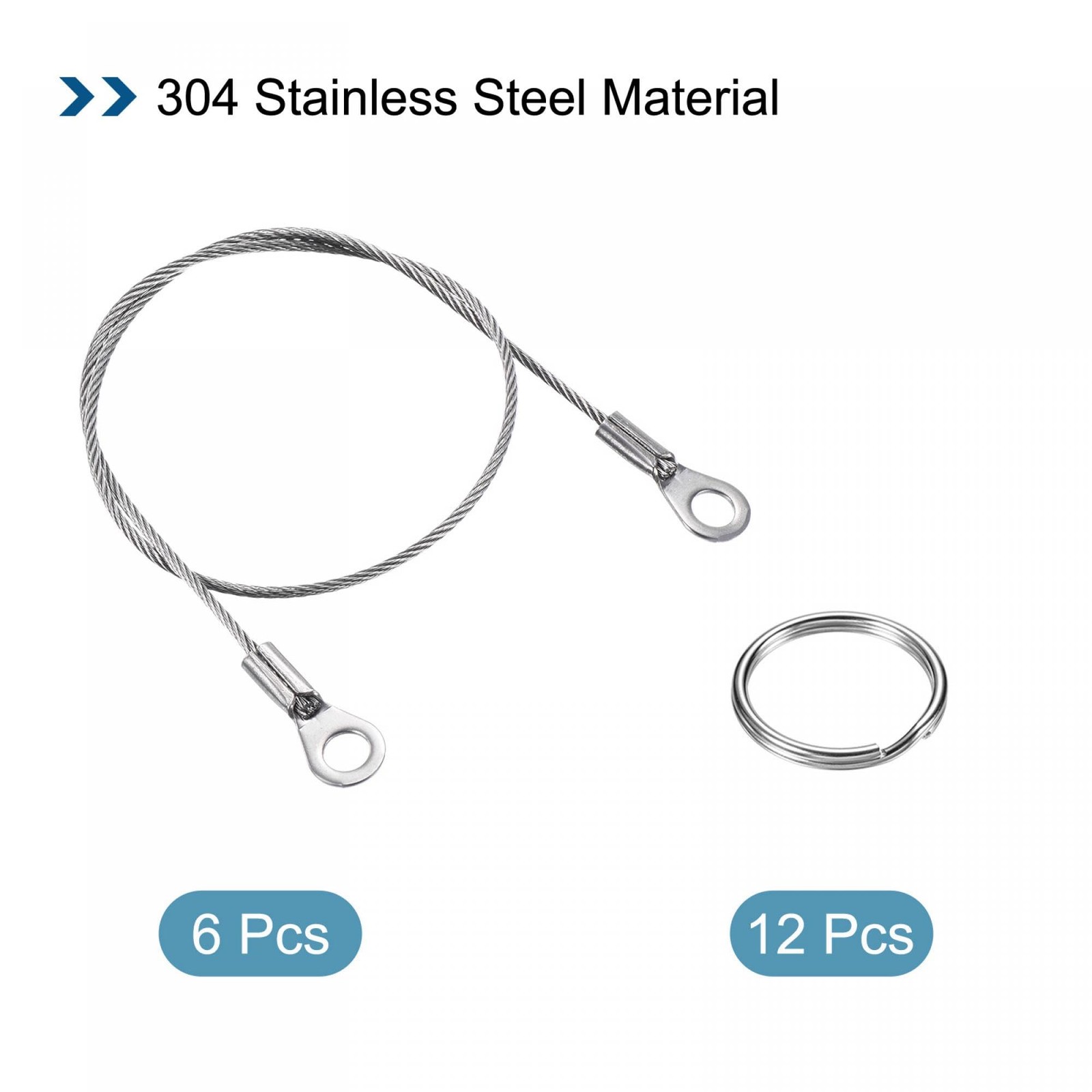 PATIKIL Stainless Steel Lanyard Cable 1.5mmx30cm, 6 Pack Silver